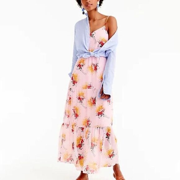 J. Crew Mercantile Pink Sunburst Bouquet Floral Maxi Dress Size 2 - Picture 1 of 10